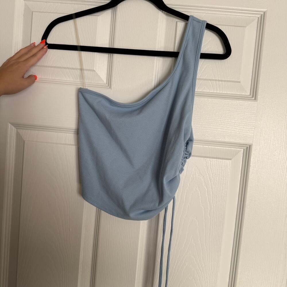 Peach Love California Blue One Shoulder Ruffled Top Size Large